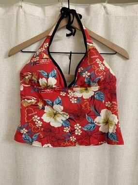 Baltex Classic Y2K Hawaii Tankini Halter Top 14 Floral Red Island Hibiscus Hula